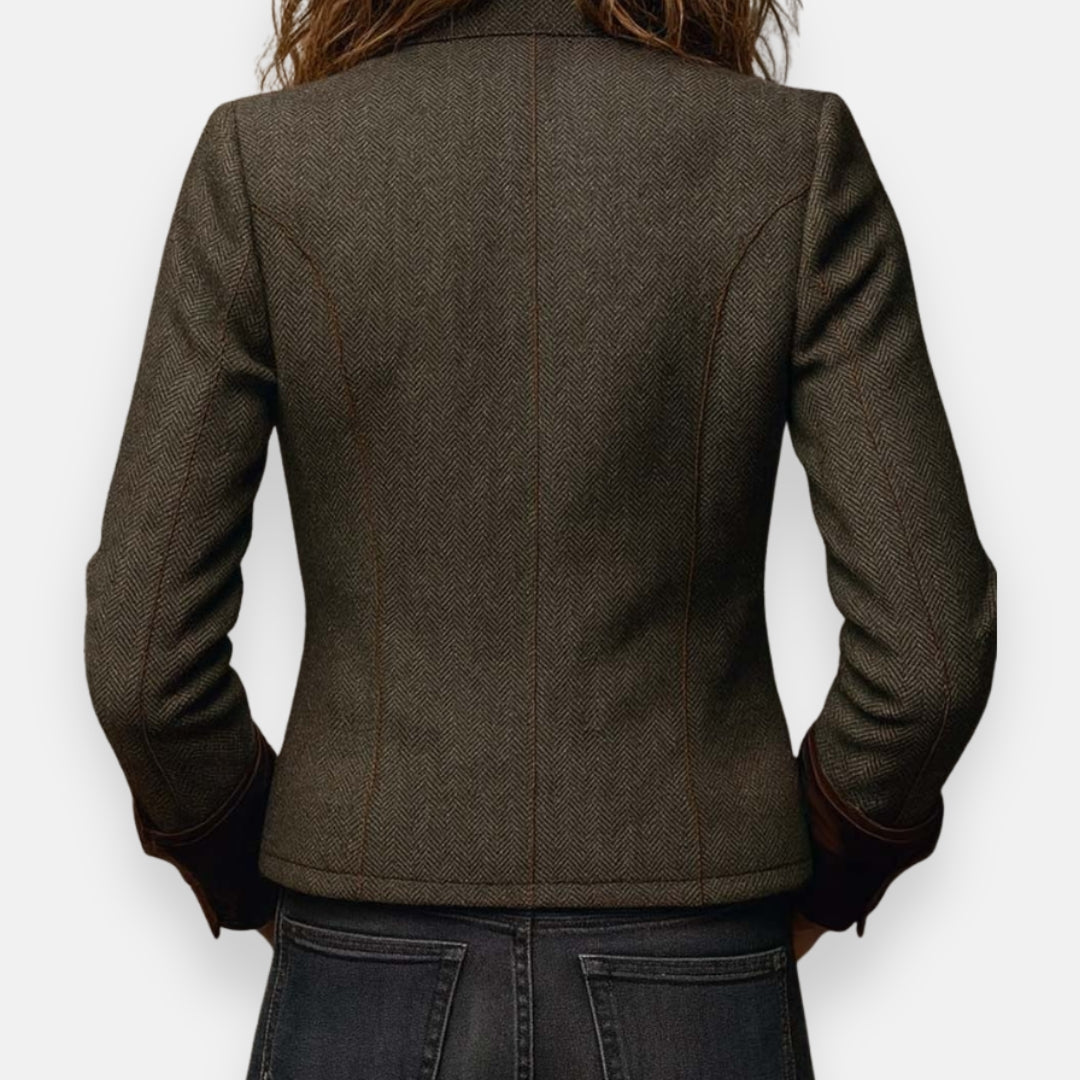 Antonina – Elegancka kurtka tweedowa z aksamitnymi detalami