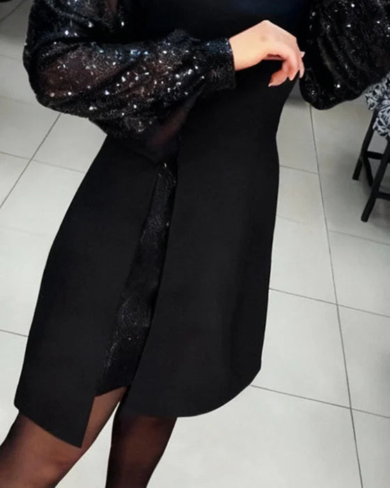 Iwona - Elegancka sukienka z połyskującymi bufiastymi rękawami