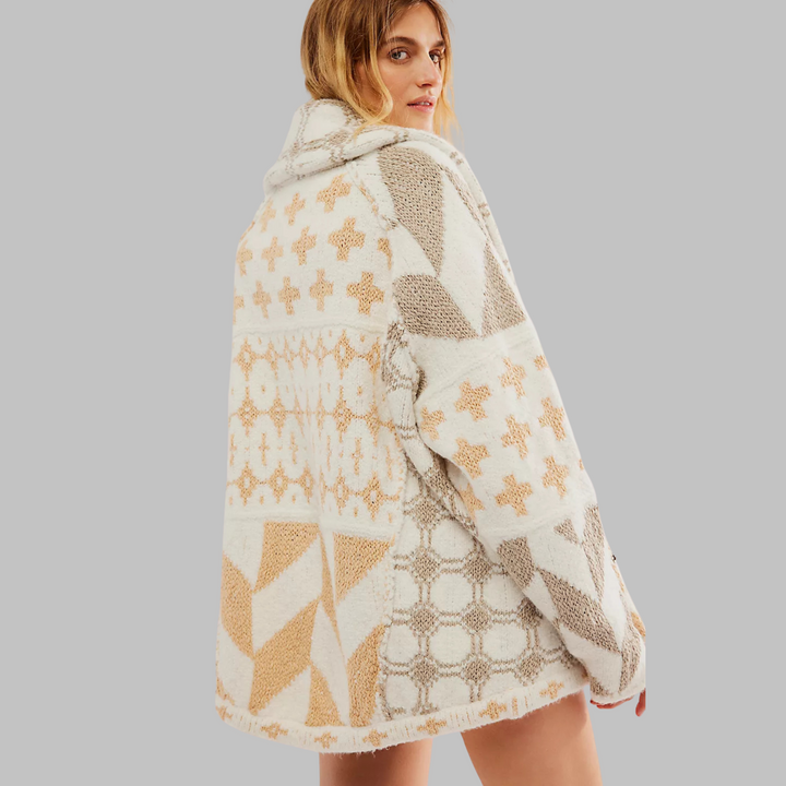 Alessandra – Kardigan vintage oversize z kołnierzykiem i guzikami