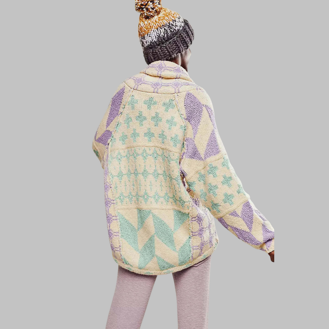 Alessandra – Kardigan vintage oversize z kołnierzykiem i guzikami