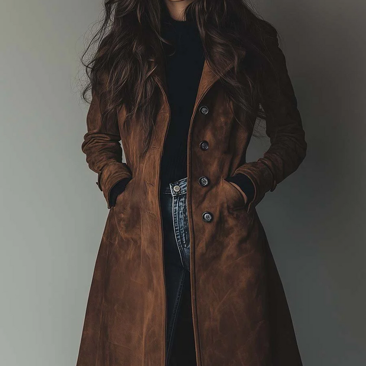 Amelia - Elegancki zamszowy płaszcz typu trench