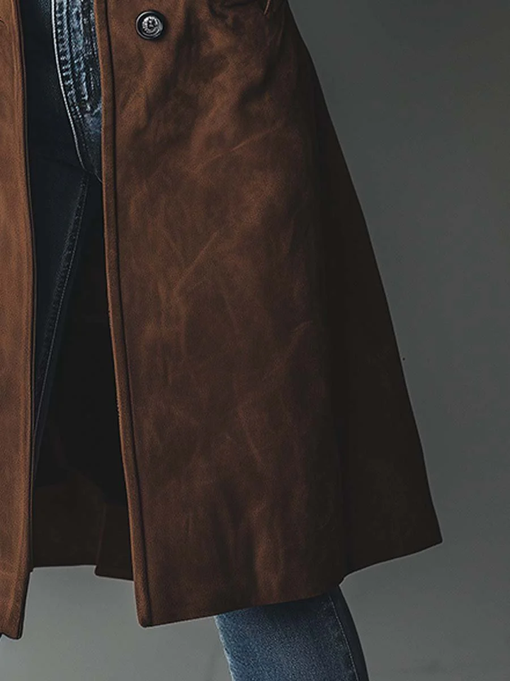 Amelia - Elegancki zamszowy płaszcz typu trench