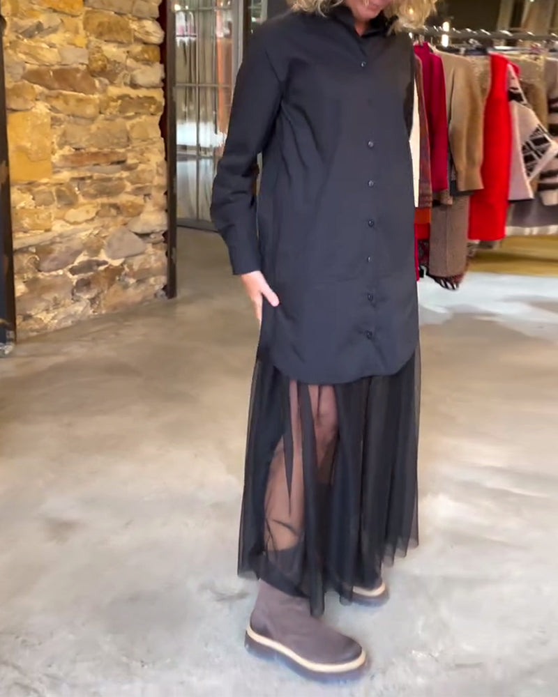 Leonie - Casual Długi Rękaw Siateczka Patchwork Sukienka